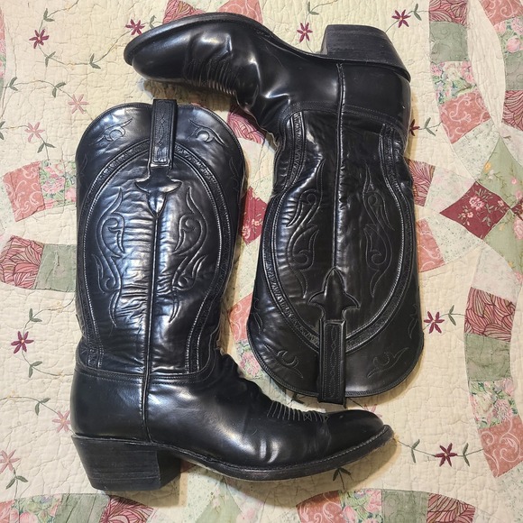 Lucchese Classics Handmade Black Goat Leather Cowboy Western Boots Mens Size 9.5 - Picture 4 of 14